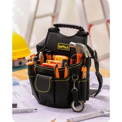 Image of Baffect Electrician Pouch,20 Pockets Canvas Tool Pocket Pouch Belt with Adjustable Nylon Heavy Duty Professional Waist Work for Electricians Technician
