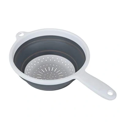 Image of Addis 518404 Pop &amp; Store 24cm Large Collapsible Food Colander with Handle, 9.5 inch, White and Grey, Plastic