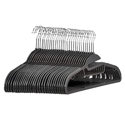 Image of Amazon Basics Non Slip Heavy Duty Plastic Hanger with Rubber and Horizontal Bar, Grey (30 Pack)