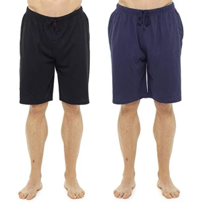 Image of Mens Pack Two Shorts Cotton Sleepwear Lounge Wear Pyjama (XX Large, Navy &amp; Black)