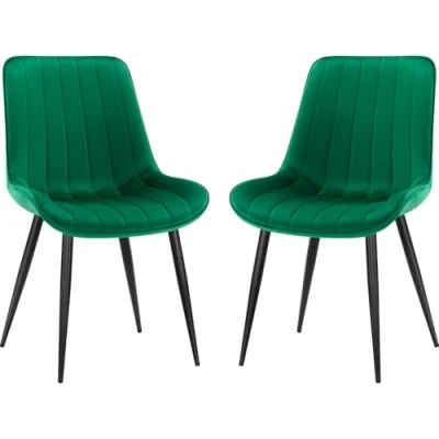 Image of LONGTOO Set of 2 Dining Chairs with Velvet Upholstered Seat &amp; Backrest,Stable Metal Legs,Modern Stripe Design,Green