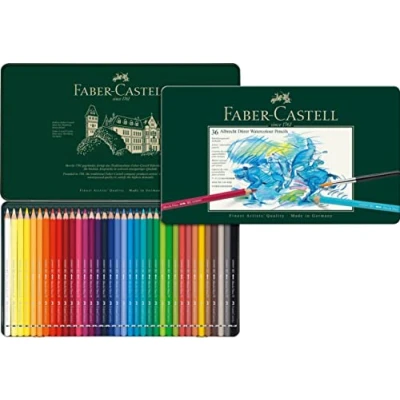 Image of Faber Castell Art &amp; Graphic Albrecht Dürer Watercolour Pencil, Multicoloured, Tin Of 36, For Art, Craft, Drawing, Sketching, Home, School, University, Colouring