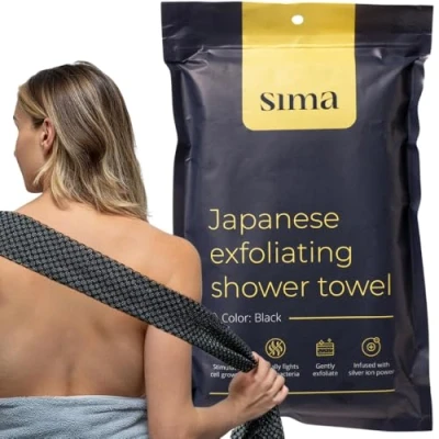 Image of Exfoliating Washcloth Face &amp; Body Scrub Towel Japanese with Hexagon Fibers, Scrubber 2 Sides for Scrubbing Washing 1 Extra Long