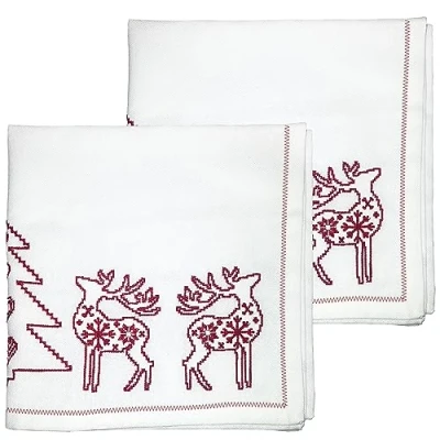 Image of Christmas Napkin Cotton Napkins for Themed Dining Table Setting &amp; Silverware Embroidered Red Ragged Rose Gift Wrapped Cloth Set of 4 40 cm x