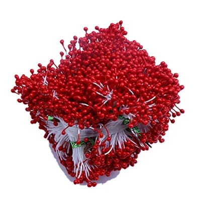 Image of LKXHarleya 500pcs 3mm DIY Pearl Flower Stamen Pistil Red Artificial for Art Home Decoration,