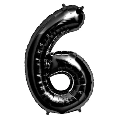 Image of Zebra Balloons Black Number 6 Foil Balloon, 101cm/40inch
