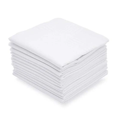 Image of Selected Hanky 100% Cotton Men&#039;s Handkerchiefs White with Stich 12 Pieces