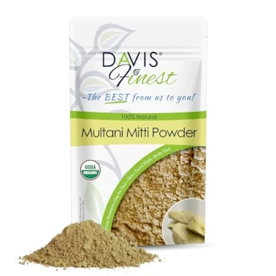 Image of Davis Finest Multani Mitti Fullers Earth, Indian Healing Clay, Hair Powder, Face Mask Pack, Skin Lightening, Brightening, Dark Spots, Discoloration, Deep Cleansing Pore Minimizing Bentonite Clay 250g
