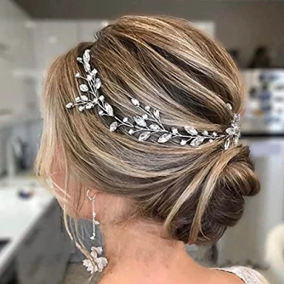 Image of Prosy Bride Wedding Hair Vines Silver Bridal Crystal Headband Rhinestones Headpieces Accessories for Women and Girls