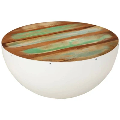 Image of vidaXL Bowl shaped Coffee Table White Ø50x24 cm Solid Wood Reclaimed