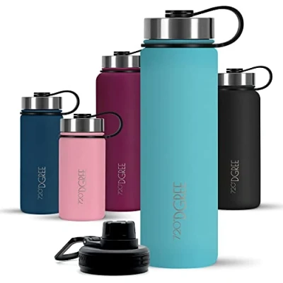 Image of 720DGREE Vaccum Insulated Water Bottle “noLimit“ 710ml Leakproof, BPA Free, Thermo Stainless Steel Flask for Carbonated Drinks, Sports, Gym, School, Camping, Hiking, Outdoor, Kids +Sports Cap
