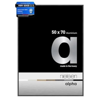 Image of nielsen Alpha Photo Frame 50x70cm Aluminium Picture Frame, Black Oak with Protective Float Glass and Push Turn Clips