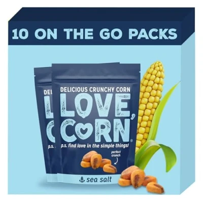 Image of LOVE Corn Sea Salt Crunchy Snack 45g x 10 Bags Healthy Snacks Ideal for Gluten Free &amp; Vegan Diets Low Sugar Alternative Crisps, Mixed Nuts Pretzels Perfect To Graze On