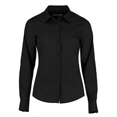 Image of Kustom Kit Womens/Ladies Long Sleeve Tailored Poplin Shirt (16) (Black)