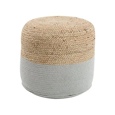 Image of Beliani Boho Knitted Round Pouffe Ottoman Jute Cotton 46 x 48 cm Light Grey Dalama