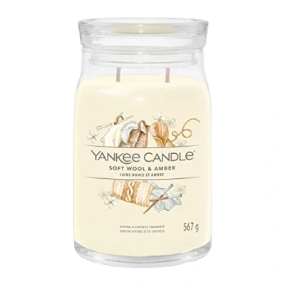Image of Yankee Candle Signature Scented Soft Wool &amp; Amber Large Jar with Double Wicks Soy Wax Blend Long Burning Perfect Gifts for Women