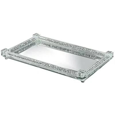 Image of Crushed Diamond Crystal Trim Mirrored Candle Plate Tray