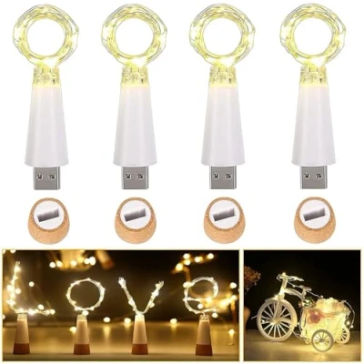 Image of Ceepko USB Bottle Lights Rechargeable Waterproof Wine Bottles String Cork Fairy for DIY Party Wedding Halloween Christmas Decorations (4pack/Steady Warm White)
