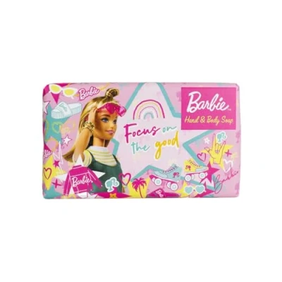 Image of The English Soap Company Barbie™ Focus on Good Bar, Luxury Vanilla and Peach Shea Butter Moisturising Bar for Face Body, Scent 190g