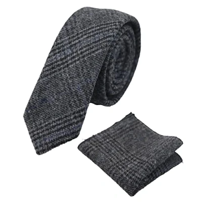 Image of TruClothing Mens Tweed Herringbone Tie Pocket Square Check Classic Blue Brown Grey Black 12 One Size