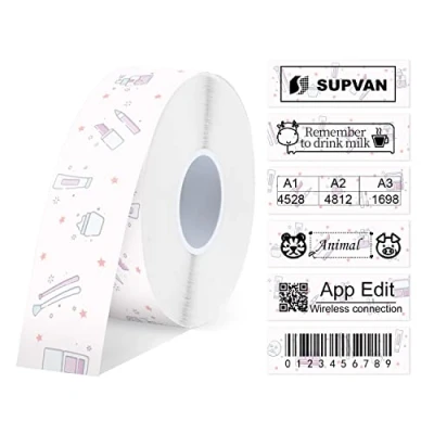 Image of SUPVAN E10/E16 Continuous Label Maker Tape 15mmx6m, Waterproof, Clear Printing, Strong Adhesive, Multipurpose Thermal Paper for File Folder, Organization, Creation, Cosmestics