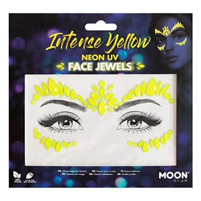 Image of Neon UV Face Jewels by Moon Glow Festival Body Gems, Crystal Make up Eye Glitter Stickers, Temporary Tattoo (Intense Yellow)