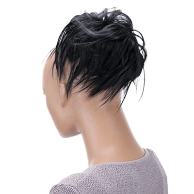 Image of CAISHA XXL Jumbo Hairpiece Scrunchy Updo Bridal Hairstyle Messy Hair Tie Black G1F