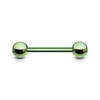 Image of The Goldmine UK 14GA (1.6mm) 1/2&quot;(12mm) Bar 5mm Balls, Green Coloured Titanium IP over 316L Surgical Stainless Steel Barbell short Tongue or Nipple Piercing free delivery