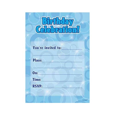 Image of Unique Party 28449 Glitz Blue Birthday Invitations, Pack of 16