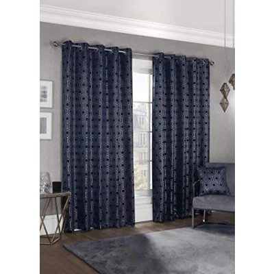 Image of Emma Barclay Blackout Curtains for Bedroom Living Room Thermal Insulated Woven Eyelet Geometric Hartford Collection (66 x 90 Inch)(Navy)