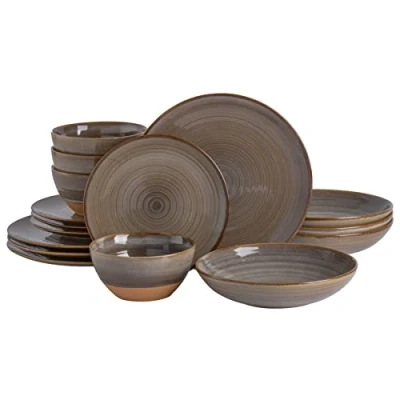 Image of Gibson Elite 16 Piece Dreamweaver Double Bowl Terracotta Reactive Dinnerware Set Sand Cream