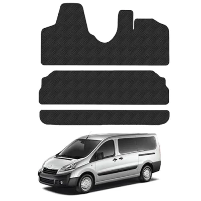Image of Rubber Floor Mats for the Peugeot Expert (2007 2016) [Only suitable Teepee] Custom Van Accessory Tailored fit Heavy Duty, Waterproof &amp; Anti Slip Work with Clips