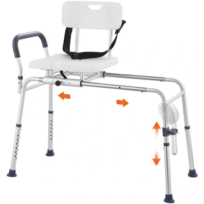 Image of VEVOR Sliding Tub Transfer Bench, Height Adjustable Bathtub Bench with Cut Out Seat, Reversible Backrest &amp; Safety Belt, Non Slip Shower Chair for Elderly Disabled Handicap, 400LBS Capacity