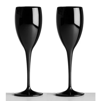 Image of AIOS Pair of Black Champagne Flutes. Made from Unbreakable Polycarbonate,180ml. Dishwasher Safe. Ideal for Celebrations and Something a Little Different in Satin Finish.