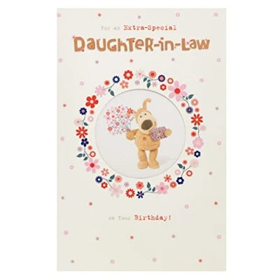 Image of Boofle Birthday Card For Daughter In Law With Envelope Cute Design Present And Flowers, 137mm x 210mm
