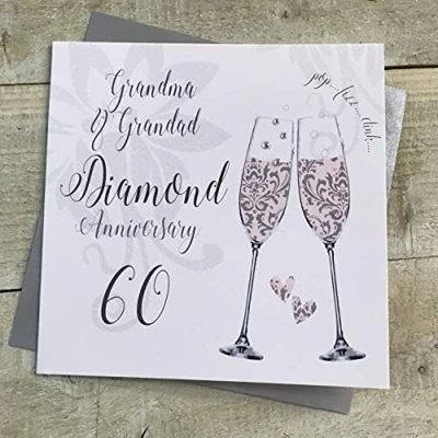 Image of White Cotton Cards Grandma &amp; Grandad Diamond Anniversary 60&quot; Handmade 60th Card Champagne Flutes, White/Cream, 16cm x