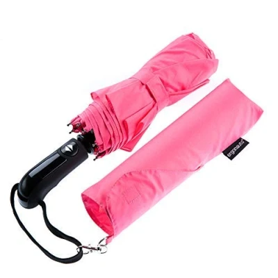 Image of Ergonauts Windproof Vented Double Canopy Travel Umbrella Teflon Coating, Ergonomic Handle &amp; Protective Sleeve Portable Compact Foldable Lightweight Design and High Wind Resistance (Pretty Pink)