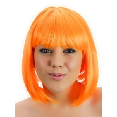 Image of Everglamour Black White Blonde Brown Red Pink Orange Purple Glam Blunt bob with fringe wig (Neon Orange)