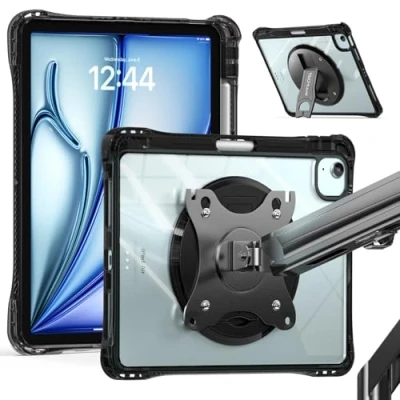 Image of TECHGEAR ExoView Case with VESA 75x75mm holes for Apple iPad Air 11&quot; 2024 (M2), 10.9&quot; 4th/5th, Pro (2018 2022) Tough HEAVY DUTY Slim Shockproof Clear 360 Rotating Stand Mount