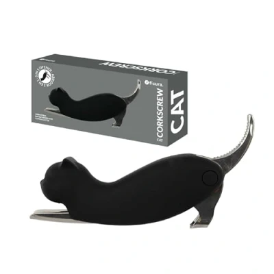 Image of Fisura Original Cat Corkscrew. Stainless Steel Corkscrew with Cutter Blade Capsules. Funny Wine Opener Beer Gift