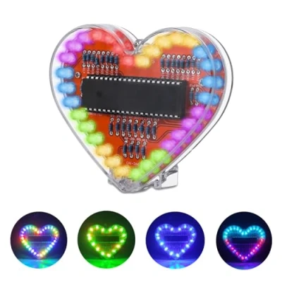 Image of PEMENOL Heart shaped RGB LED Soldering Project, SMT/SMD DIY Exercise Set, Electronic Learning Set for School Education and as a Gift Romantic Decoration, Anniversary