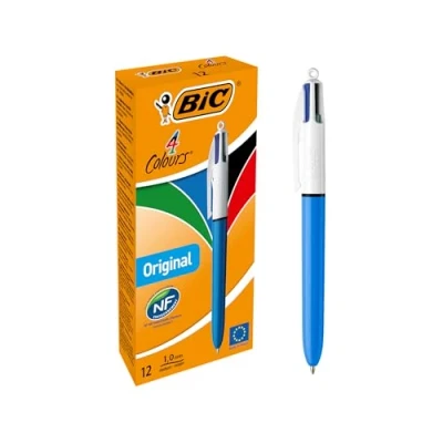 Image of BIC 4 Colours Original Pens, Multi Coloured Pens All In One, Retractable Ballpoint Biro Green, Blue, Red, Black, 12 Per Pack, 1 Pack