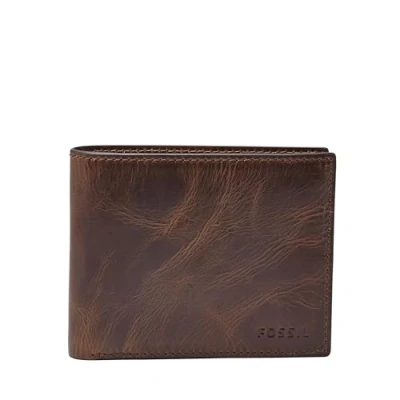 Image of Fossil Men&#039;s Derrick RFID Blocking Leather Bifold Wallet with Flip ID Window, Dark Brown, One Size