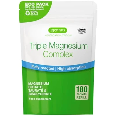Image of Advanced Triple Magnesium Complex, 2000mg Glycinate, Citrate &amp; Taurate, Clean Label Chelated, 262mg Elemental Magnesium, Vegan, 180 Tablets, 90 Servings, by Igennus