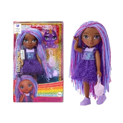 Image of Rainbow High Littles Indigo Bailey Small, Posable Fashion Doll Purple 14 cm Tall with Purse and Magical Pet Fox Suitable for Kids Collectors