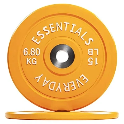 Image of BalanceFrom Color Coded Olympic Bumper Plate Weight with Steel Hub, 15LB Pair