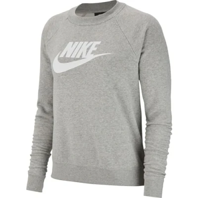 Image of Nike W Nsw Essntl Crew Flc Hbr Long Sleeved T Shirt Dark Grey Heather/(White), XX Large