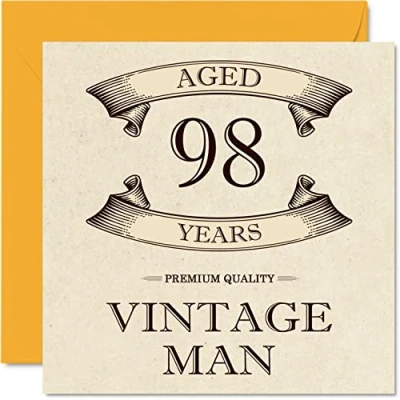 Image of Vintage 98th Birthday Cards for Men Aged 98 Years Fun Card Grandpa Dad Husband Uncle Brother Grandad, 145mm x Greeting Cards,