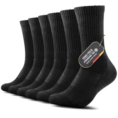 Image of FALARY Socks Men and Women Cushioned Sports Athletic Crew Cotton Walking for Outdoor Tennis Hiking Trainer Running(6 Pairs) Black 12 15