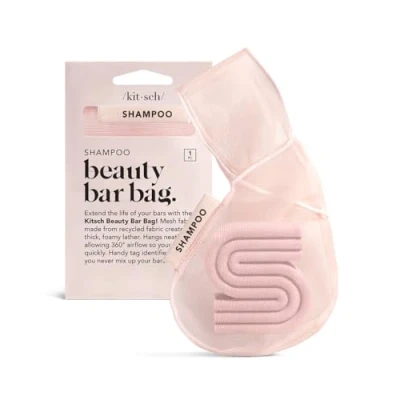 Image of Kitsch Bottle Free Beauty Soap Bar Bag Savers for &amp; Shampoo Holder Pouch Shower Mesh Bags (Blush)